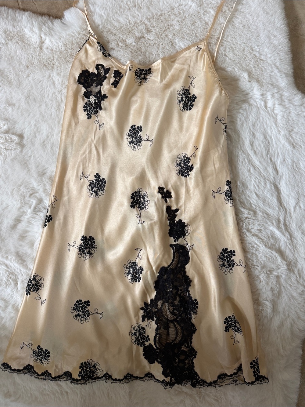 NWT Victoria's Secret Cream Satin Slip with Black Floral Lace
